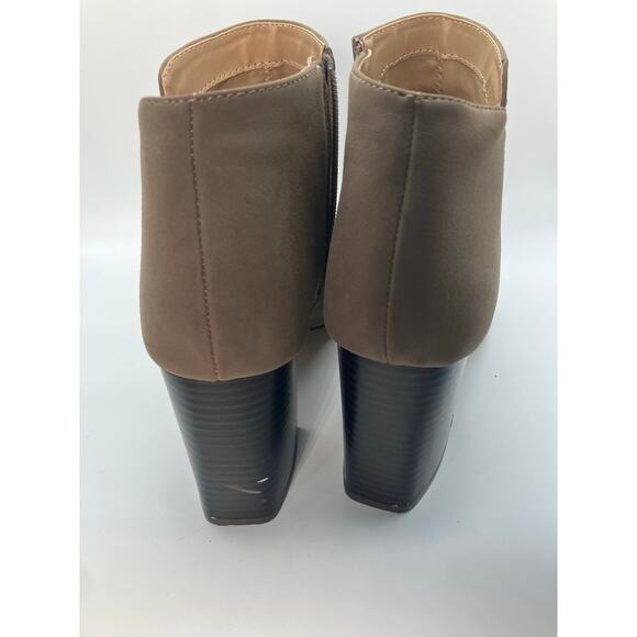 Market & Spruce Taupe Peep Toe Booties‎ Size 9 Faux Suede Zip Block Heel Shoes - Picture 9 of 14